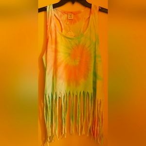 Pastel tie dye tank top w/fringe Sz M nwt